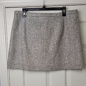 Alex Marie Tinsel Mini Skirt: Silver Tinsel Over Black/Cream: Size- 14